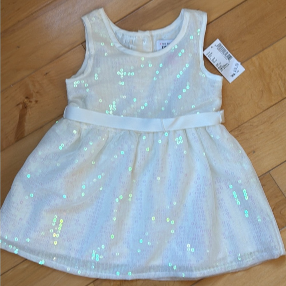 Adorable Sequin 12-18 months White w Ribbon Dress. BRAND NEW w Tags